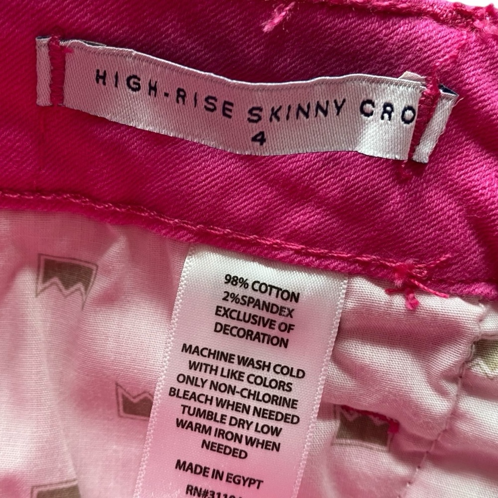 CROWN & IVY Crop Ruffle Capri Denim Jeans Pants Hot Pink Sz 4 NWT - Picture 7 of 7